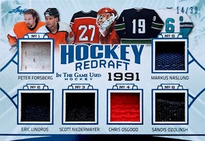🔥#/30 FORSBERG LINDROS OSGOOD NASLUND 6 RELIC 2020-21 LEAF IN THE GAME USED ITG