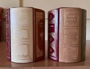 Vintage Book Library Bookends Mid-Century Italian Leather Gilt Trim - Picture 1 of 22