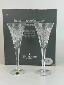 Par de flautas tostadas Waterford Crystal Happiness Wish The Millennium en caja - Imagen 1 de 3