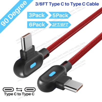 3-6PACK 90 Degree USB Type C Cable PD Fast Charger For iPhone 15Pro/iPad/Samsung - Image 1 of 4