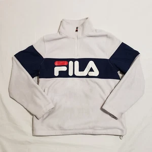FILA Sweater Mens Medium Pullover Quarter Zip White Fleece y2k - Picture 1 of 6