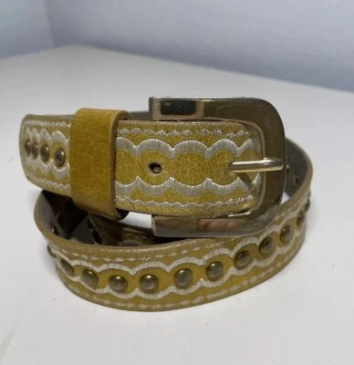 Plenty Tracy Reese Vintage 90's Y2K Embroidered Studded Boho Leather Belt Sz M — 第 1/4 张图片