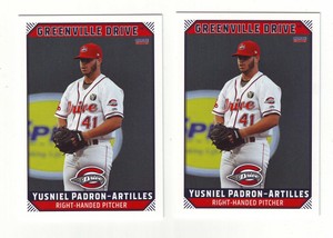 2019 Choice Greenville Drive Yusniel Padron-Artiles  #19 - 2 Card Lot - Boston