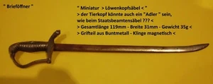 " Brieföffner > LÖWENKOPFSÄBEL < eines Heeresoffiziers II.WK " - Bild 1 von 7