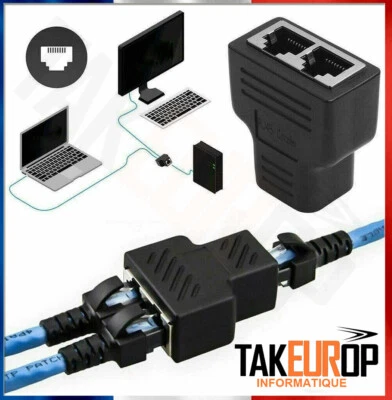 Rj45 Lan Ethernet Splitter Plug Réseau Double Adaptateur Coupleur Câble - Imagen 1 de 4