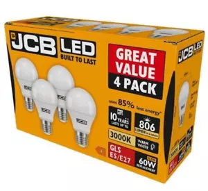 4x JCB GLS Bombilla de Luz LED 8.5W (60W) 3000K E27 (ES) 806lm - Blanco Cálido - Imagen 1 de 1