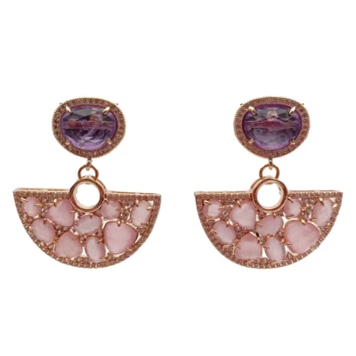 紫水晶粉红色猫眼大耳钉耳环豪华风格精致女式耳环 — 第 1/4 张图片