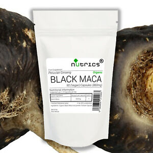 Nutrics® 860mg ORGANIC BLACK MACA ROOT PERUVIAN GINSENG Vegan Capsules 100% Pure