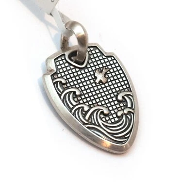 David Yurman Nuovo Pendente Enhancer Waves Shield Da Uomo In Argento Sterlingo - Immagine 1 di 4