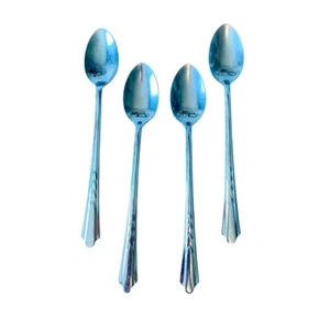 Ekco USA Stainless Steel Iced Tea Spoons Chevron Pattern Handle Set of 4 Vtg - Picture 1 of 13