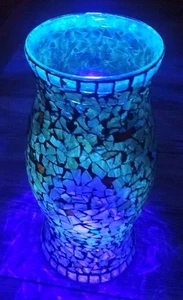 2pc Uranium Amber Multi Color Applied Stained Mosaic Glass 12"T Hurricane shades - Picture 1 of 13