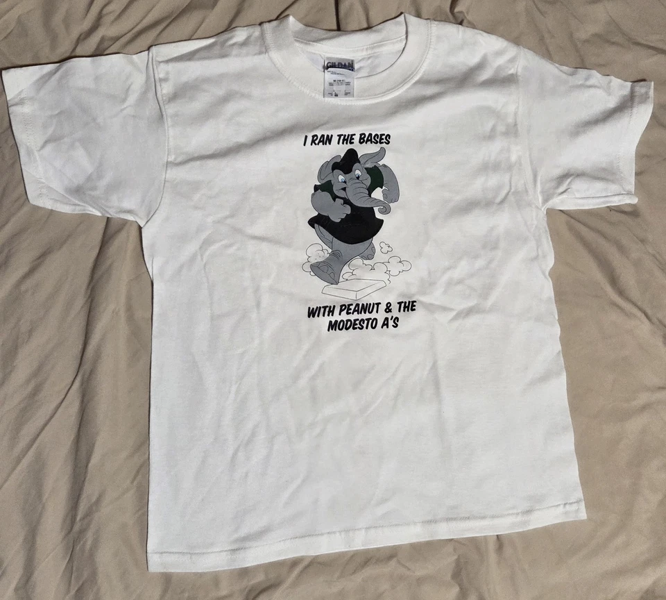 Camiseta Modesto A's Peanut Mascote Juventude Média Nova Atletismo Milb Cal League  - Imagem 1 de 4