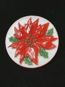 Vintage 1980s Christmas Poinsettia Brooch Pin Made In Hong Kong - Picture 1 of 12