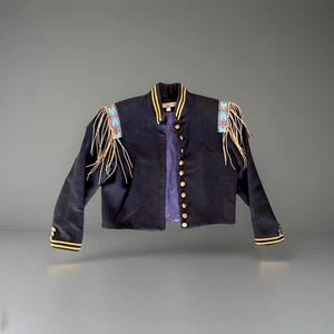 Chaqueta de Lana Double D Ranch VINTAGE Militar con Flecos con Cuentas Negra Talla S - Imagen 1 de 11
