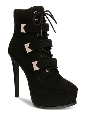 THALIA SODI Womens Black Up Hook And Loop Straps Sasha Almond Stiletto Boots 8 M - Image 1 of 4