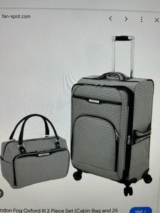 London Fog Oxford III 2 Piece Set (Cabin Bag & 25" Spinner), Black & White - Picture 1 of 11