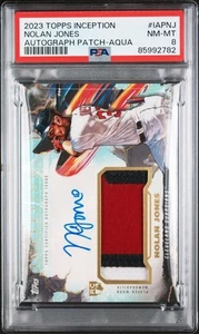 2023 Topps Inception NOLAN JONES Aqua Patch Auto /50 Rookie RPA #IAP-NJ PSA 8 - Picture 1 of 2