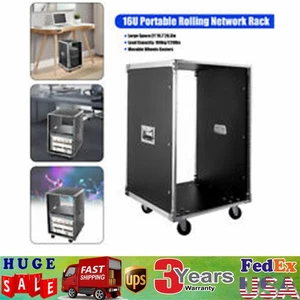 19 Inch 16U 4 Post Server Rack Open Frame Rolling Network Data Rack w/ Casters - Picture 1 of 9