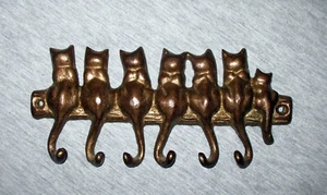 Wall Mount Brass Cats 6 Hooks Holder 4 Keys, Jewelry, Leashes - Picture 1 of 2