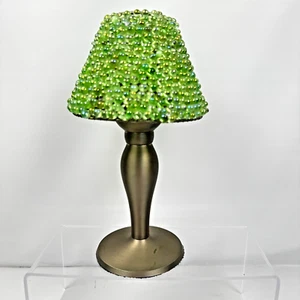 Tea Light Lamp Votive Candle Holder Silver Tone Candlestick Iridescent Green Gla - Picture 1 of 10