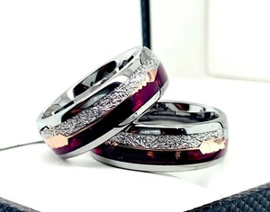 Meteoritenring, lila Achatring, Herren Hochzeitsbänder, Damenring, Jubiläum - Bild 1 von 6