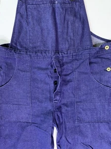 Rare salopette vintage Longlos 52 teinte violette bleu foncé denim délavé foncé 40x32,5 - Photo 1/24