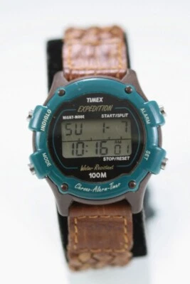 Timex Uhr Damen Plastik Brown Grün 100m Leder Alarm Licht Datum Chrono Quarz - Bild 1 von 4