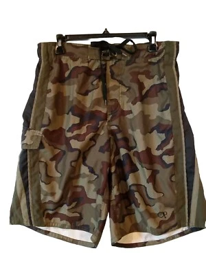 OP Ocean Pacific 迷彩板短裤男式 32 34 工装绿色林地迷彩 — 第 1/4 张图片