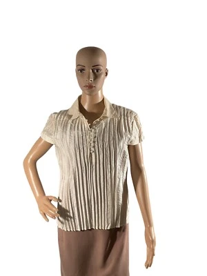 AGORA MUJER ARRUGADO CREPÉ MANGA CORTA ABOTONADA BLUSA CREMA TALLA MEDIANA Foto 1 de 4
