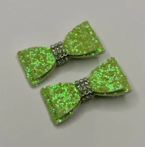 Handmade Bright Green 1.75” Dog Hair Bow Boutique Alligator Clip. Set Of 2. - Picture 1 of 3