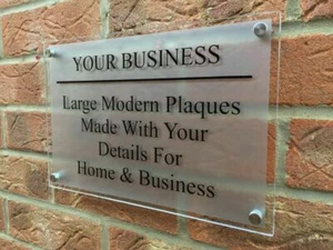 MODERN BUSINESS PLAQUE LARGE A4 HOUSE SIGN GLASS ACRYLIC OFFICE/COMMERCIAL - Picture 1 of 3