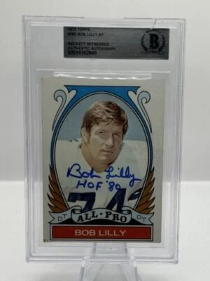 Bob Lilly Auto 1972 Topps #280  HOF '80 Inscribed Cowboys Beckett Authentic - Image 1 of 2