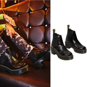 NIB Dr. Martens Rozalie Distressed Patent Melbourne Black Heeled Chelsea Boots 7 - Picture 1 of 10