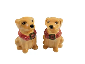 Vintage Yellow Puppy Dog with Red Collar Salt & Pepper Shaker Set - Picture 1 of 6