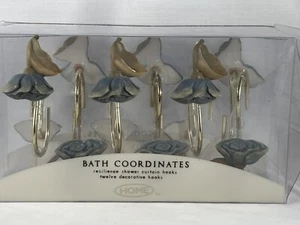 Duschvorhanghaken Vintage Blau Rose 12er Set NEU Shabby Chic - Bild 1 von 3