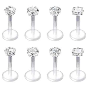 Bioflex Labret Bar Crystal Flower Stud Push In Lip Tragus Helix Monroe Piercing - Picture 1 of 6