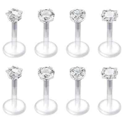 Bioflex Labret Bar Crystal Flower Stud Push In Lip Tragus Helix Monroe Piercing - Image 1 of 4