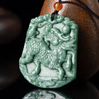 100% Natural Grade A Green Jade Jadeite Engraved Qilin Oblong Pendant