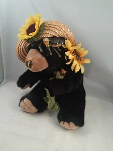 Orzek RARE Black Bear Plush Honey Pot Jar Bees Stuffed Animal Toy Straw Hat - Picture 1 of 10