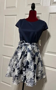 B. Darlin Fit & Flare Short Dress Classy Cocktail Blue Floral NWT Size 9/10 - Picture 1 of 7