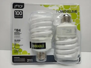 2 pack Spiral Dimmable 23 watt - 100 watt equivalent, 10,000 hours of life Bulbs - Picture 1 of 2