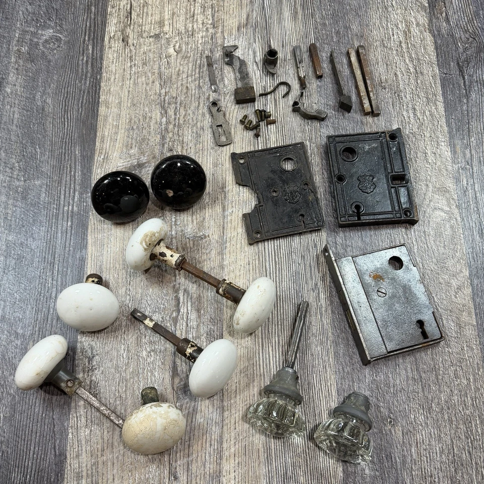 Lote de herrajes para puertas vintage porcelana vidrio blanco negro cerámica cerradura de mortaja Foto 1 de 4