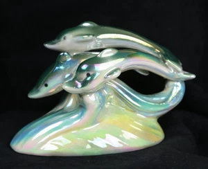 Vintage MCM Three Dolphins Ceramic Aquarium Fish Tank Decor Iridescent - Picture 1 of 6