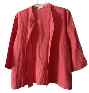 Eileen Fisher Pink Irish Linen Button Up Jacket Top L Oversized Lagenlook Womens - Picture 1 of 10