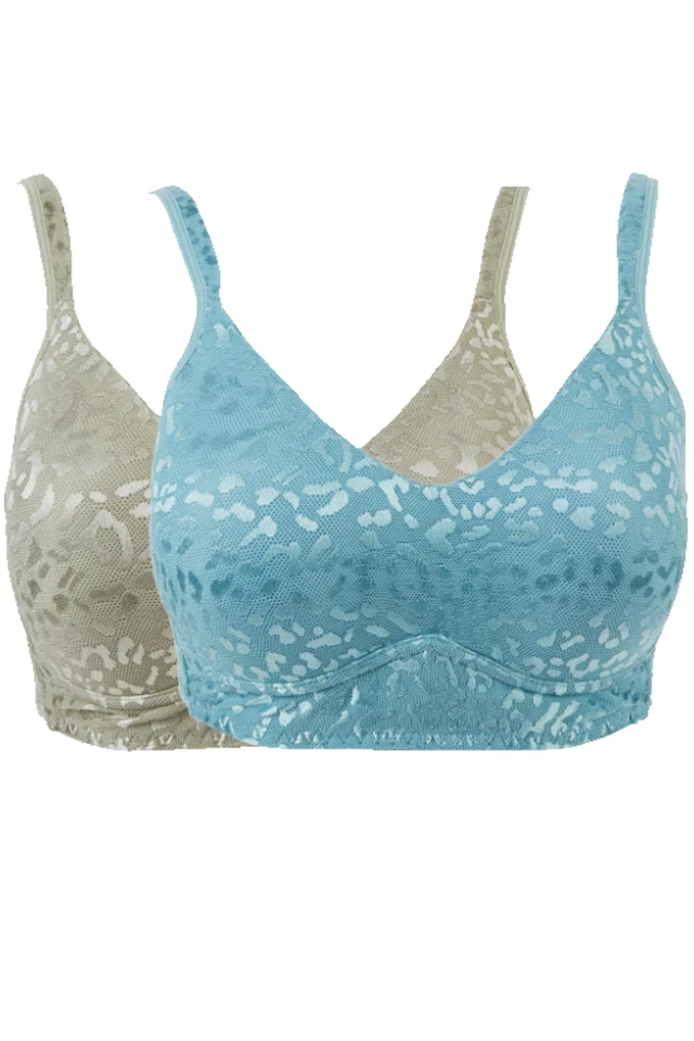 Rhonda Shear 2-pack Jacquard Molded Cup Bra Khaki/Aqua - Image 1 of 1