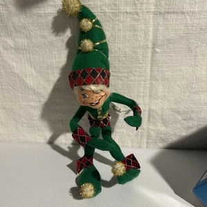 2007 Annalee 9" grüne Harlekin Elfe Weihnachten Pixie Joker grün rot kariert - Bild 1 von 8