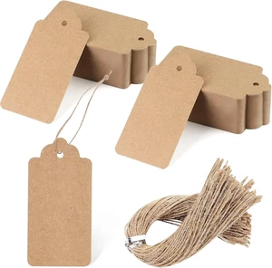 100 Stück 2x4 Zoll Kraftpapier Etiketten mit Schnüren zum Selbermachen Handwerk Kunst Geschenktüten - Bild 1 von 20