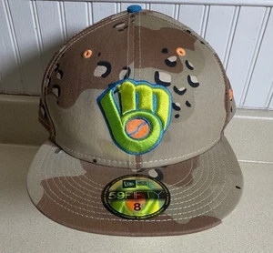 New Era 59FIFTY fitted cap Desert Pop MLB Milwaukee Brewers Sz 8 Camo With Neon - Picture 1 of 12