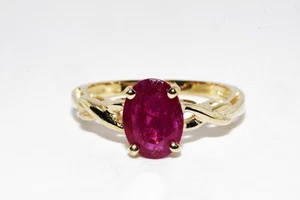 $2,000 14K Yellow Gold 1.99CT Natural Oval Cut African Ruby Solitaire Ring - Picture 1 of 8