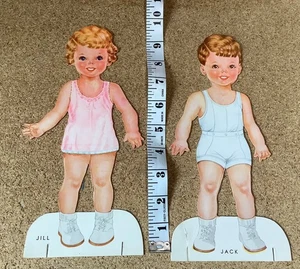 Vintage Papierpuppen 9 Zoll Jack & Jill mit ungeschnittener Kleidung - Bild 1 von 5